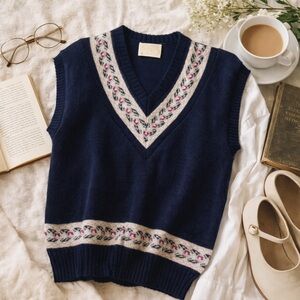 Vintage Pendleton Wool Sweater Vest Women M Navy Fair Isle Academia